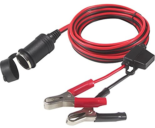Car Cigarette Lighter Alligator Clips Extension Cable - 12ft / 3.6m Clip-on Plug Socket Outlet Dustproof Waterproof Safety Adapter 12V/24V Extension Cord with Fuse Holder Power for Car Charging
