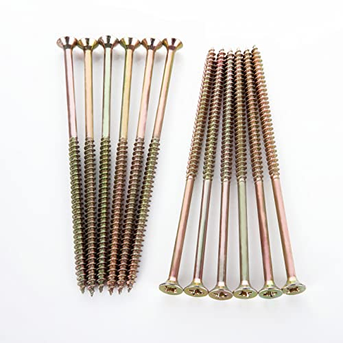 GOYADA 100 Pcs Wood Screws 5mm x 120mm Gold, Long Concrete Screws External, Long Wood to Concrete Screws, Long Decking Screws For Wood, Chipboard, Home DIY Constructing Repair