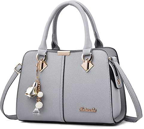 FORRICA Handtaschen Damen Elegant Henkeltasche mit Schön Anhänger Mode Frauen Schultertasche PU Leder Umhängetasche für Einkaufen Pendeln Grau