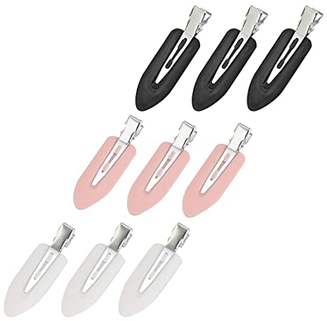 SIOPPKIK 9 Stück Nahtlose Haarspange, Haar Pin Curl Clips kein Verbiegen Haar Spangen für Haarstyling, Make Up(3x schwarz, 3x weiß,3x rosa)