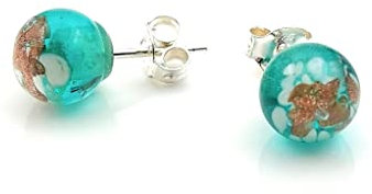 MIRIAM FASOLATO Ohrstecker aus Murano Kunst Glas und 925er Silber, Meeresfarbe, Elfenbein und Aventurin