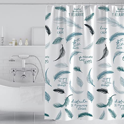 GONOVE Shower Curtain for Bathroom 200 x 200cm Mildew Resistant Waterproof Thicken Polyester Fabric Feathers Shower Curtain Liner Long Washable Bath Curtain with Hooks, Weighted Hem