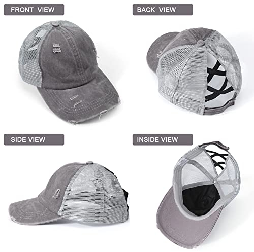 TAGVO Damen Baseball Kappe Modische Retro Baseball Cap Washed Ponytail Baseballmütze Damen Pferdeschwanz Messy Baseball Cap Cross Hat Outdoor Sports Freizeit Basecap Unisex