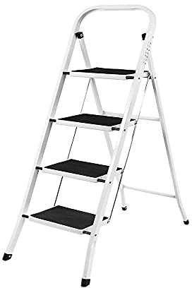 Trittleiter 4 Stufen Klappbar,Haushaltsleiter Stufenleiter Leichte Klapptrittleiter, Belastbar bis 150 kg