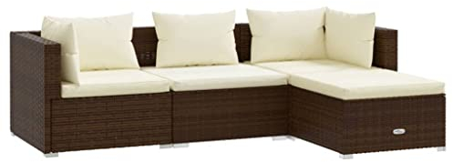 vidaXL Gartenmöbel 4-TLG. mit Kissen Mittelsofa Ecksofa Fußhocker Sitzgruppe Sofa Lounge Garten Garnitur Gartensofa Gartenset Poly Rattan Braun