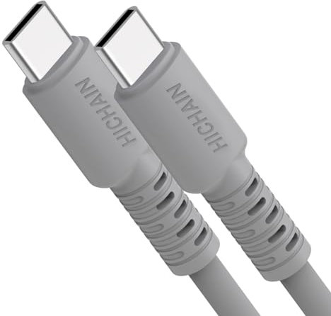 Hichain USB C Charger Cable Gray 4 ft, Type C Fast Charging Cord 100W Silicone Data Sync USB C Cable for Phone Samsung Galaxy Pixel Xiaomi PS5 JC-CCG4