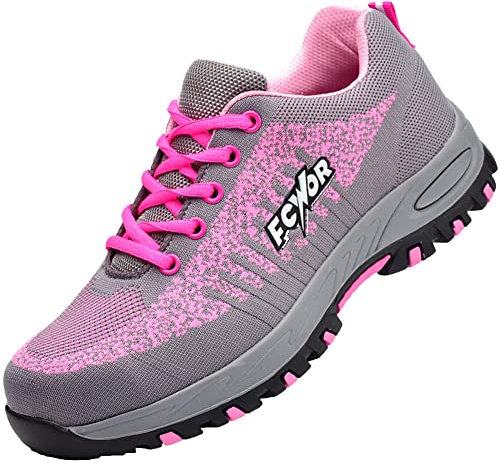 Scarpe Antinfortunistiche da Donna Puntali in Acciaio Leggero Impermeabili Scarpe Sportive Scarpe da Lavoro Protettive Industriali Traspiranti,Rosa,34 EU