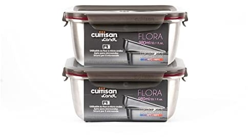 Cuitisan – Lot de 2 boites alimentaires 980ml en inox compatible au micro-ondes