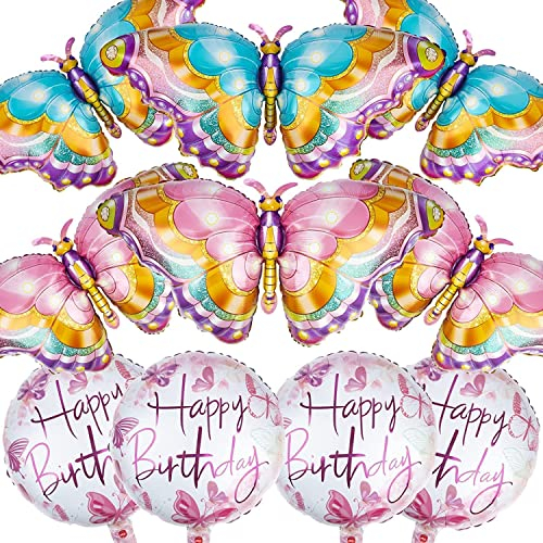 WEIPUER 10 Stück Schmetterling Folienballons, großer Schmetterling Fee Ballons, Schmetterlingsthema, Partyzubehör für Mädchen Kinder, geburtstagsdeko Mädchen (Rosa)