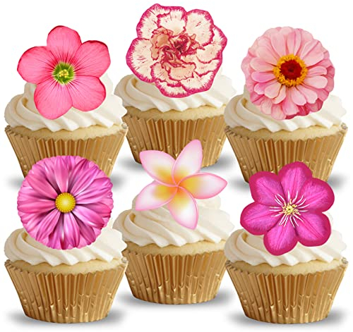 Anglesit Pre-Cut Gorgeous Pink Flowers Edible Wafer Paper Cupcake Cake Dessert Toppers Birthday Party Wedding Decorations (Flowers)