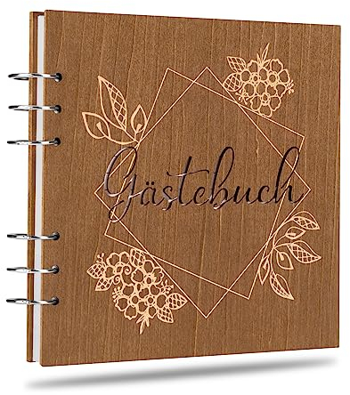 Creawoo Hochzeits Gästebuch aus Holz, Gästebuch für Hochzeit Fotobuch mit 90 weiß linierten Seiten, Vintage Hochzeits Dekoration Hochzeits Geschenk Gästebuch für Brautpaar, Geburtstag, Taufe