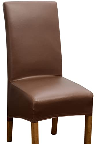 YCDZSW Stuhlhussen 2er/4er/6er PU Leder Stuhlbezug wasserdichte Stretch Esszimmer Stuhlüberzug Stretch Stuhl Husse Universell Stuhlhussen Haus Büro Restaurant (Kaffeefarbe,4 Stück)