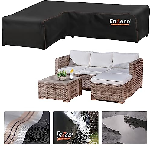 Enzeno Gartenmöbel Abdeckung für L-Form Sofas (Linke Kurz-Rechte Lang) Ecksofa Abdeckplane Mit Wasserdicht Streifen, Wasserdicht Lounge Abdeckung Loungemöbel Abdeckhaube 140x210x75cm