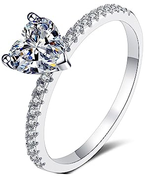 Beydodo Anillos Mujer Plata Boda,Anillo para Boda Corazón con Moissanita 2ct Anillos Mujer 925 Plata Anillo de Mujer Talla 16(56mm)