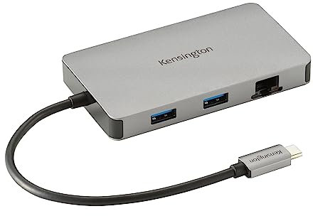 Kensington UH1450P Dual Monitor 4K Hub USB tipo C, estaciones de acoplamiento para laptop con puertos DisplayPort duales 1.4++, carga de 85 W para dispositivos Thunderbolt 3/4 y USB-C, 2 USB-A, 1