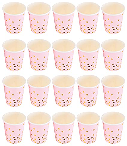 Bicchieri di Carta da 20 Pezzi Bicchieri di Carta Minimalisti per Feste a Pois Dorati (Rosa)