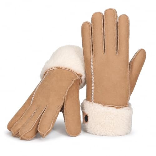 Harrys-Collection Damen Handschuh aus echtem Lammfell | echtes Lammfell innen, wärmende Fingerhandschuhe für den Winter, edles Nappaleder außen, hochwertige Verarbeitung