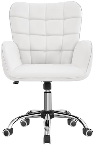 costoffs PU Leather Ergonomic Office Chair with Padded Armrests White | Wide padded seat, Padded armrests, Faux leather upholstery, Height adjustment and swivel