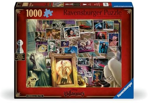 Ravensburger Disney Villainous: Cruella de Vil und Figur, 1000 Teile Puzzle für Erwachsene - 12001124 - Handwerkliches Werkzeug, Made in Germany, jedes Teil zusammen