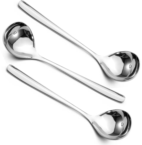 Realand 3 cucharones pequeños para salsa, mini cucharones de sopa de acero inoxidable 304 para servir, cuchara de metal para aderezo de ensalada, color plateado