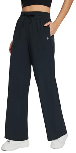baleaf Damen Jogginghose Yogahose Sweatpants Weites Bein Athletic Sweat Pants Casual Workout Hose mit Taschen UPF50+ Schwarz S