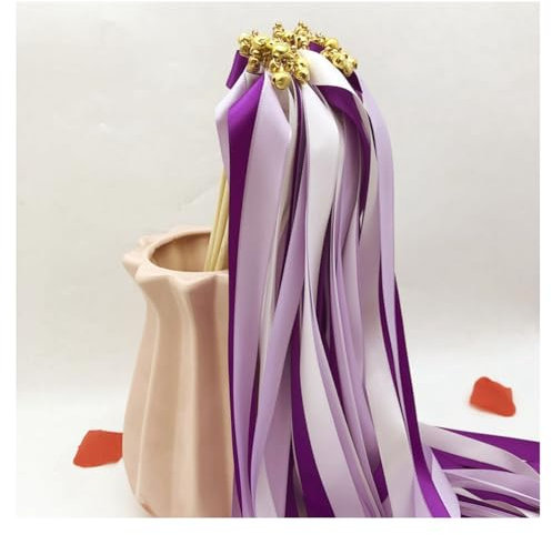 Hrlace Lot de 10 serpentins de mariage avec ruban de clochette - Baguettes magiques - Baguettes de fée - Baguettes porte-bonheur - Pour mariage, anniversaire, fête - Violet