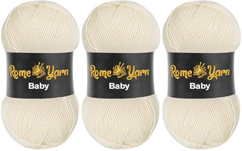 Baby Wolle (#3 DK) Leichtes Kammgarn Babygarn, Strickgarn Baby Best uni Babywolle, Antipilling Strickwolle Häkelwolle Acrylgarn zum Stricken und Häkeln (3 Knäuel, 25 Creme)