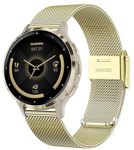 VELULYX Bracelet en métal pour Garmin Venu 2S/Venu 3S/Vivomove 3S/Vivoactive 4S, 18mm Bracelet en acier inoxydable pour Fossil Ladies Gen 6/Fossil Ladies Gen 5E/Fossil Ladies Q Venture HR Gen 4/Gen 3