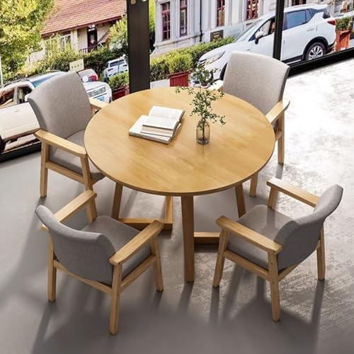 YUGXTH Rundes Esszimmertisch-Set für 4 Personen, Küchentisch, Tisch und Stühle Set, Konferenztisch Rund, Besprechungstisch mit Stühlen, für Esszimmer und Küche(Color:Natural,Size:47.2/120cm)
