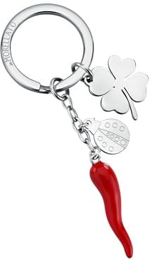 Morellato Portachiavi Donna in Acciaio, Smalto, Cornetto e Quadrifoglio, Collezione LUCKY, Portachiavi Laurea - SD7181