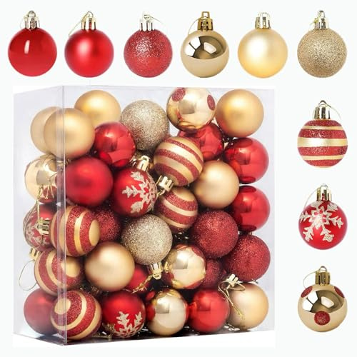50Pcs Christmas Tree Decorations, Hand Painted Electroplated Christmas Balls, Xmas Tree Decorations Hanging Christmass Baubles for Christmass Trees Table Trees Garland