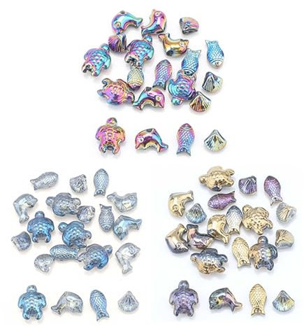 WJUAN 60 Stück Ozean Thema Perlen für Armbänder, Seestern Glasperlen mit Gewindelöchern Auffädeln Glass Beads Vier Stile und Drei Farben für Diy-Halsketten, Armbänder, Schlüsselanhänger