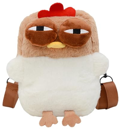 Borsa a tracolla con cerniera a forma di pollo, borsa a tracolla con cerniera per donna in morbido pile borse alla moda a forma di gallina borsa a tracolla in poliestere/bianco, Multicolore,