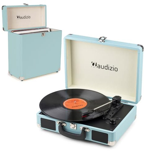 Audizio RP116BL Retro Record Player, Vinyl Player with Bluetooth Output, Briefcase Turntable, Built-in Speakers, AUX Input, Vinyl Record Case, 33/45/78 RPM, Blue