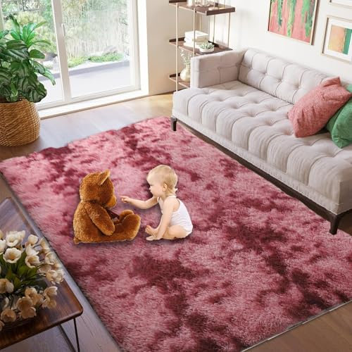 Tapis Salon Lavable 135 x 300 cm, Soft à Poils Longs Moelleux, Antidérapant, Intérieur Moderne Décoration, pour Cuisine Salon Salle de Bain Moelleux Tapis, Rouge Profond