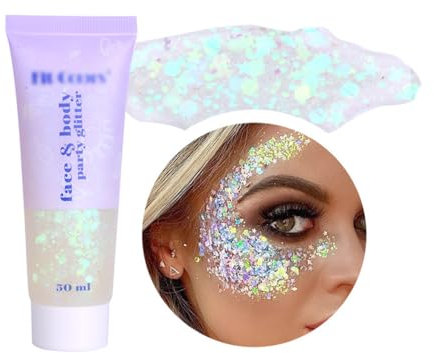 WUSJCOF Gel Pailleté Sirène Argenté, Gel pour Paillettes Visage Cheveux Lèvres Ongles, Paillettes Scintillantes pour Corps, Ombre à Paupières Pailletée Lotion, Festival Carnaval Maquillage de Costume