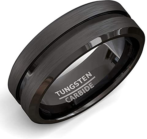 ZENSE - Bague homme en acier noir mat avec rainure ZR0170, taille 65