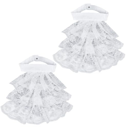 HOBBIESAY 2 Stück Weißer Jabot Kragen Spitzen Jabot Krawatte Gerüschter Abnehmbarer Kragen Weißer Kolonialkragen Kostümzubehör Für Frauen Und Männer Outfits Cosplay Kostüm