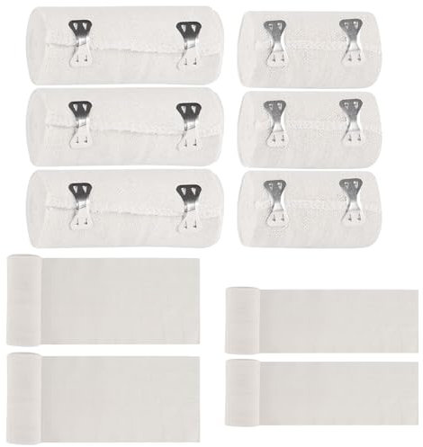 UptVin 6 Rollos Vendas Elásticas con Clips Metálicos, Vendas de Gasa Vendas de Compresión para Estabilización de Tobillos, Muñecas, Rodillas y Codos (2 Tamaños)