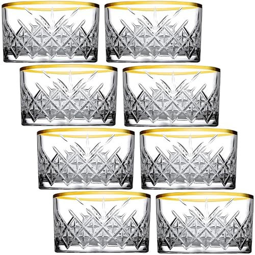 Queensway Home & Dining Elegant 225cc Glass Bowls with Gold Rim for Snack & Dessert – Ideal for Serving Ice Cream, Nuts, Fruits & Cookies – Perfect for Parties, Gatherings & Everyday Use - Set of 4/8