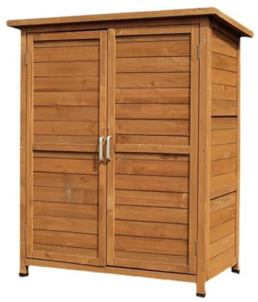 OWOHYG Pflanzbank, Pflanztisch Aus Holz Für Den Außenbereich Mit Lagerschrank Mit 2 Regalen, Horizontale, wasserdichte Aufbewahrungsbox, Vertikaler Werkzeug-Organizer Für Den Ga(One Color-Brown)