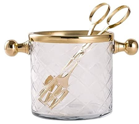 MEIZHITU Seau À Champagne Seau À Champagne Seau À Glace en Verre en Laiton avec Pince À Glace Seau À Vin Adapté Aux Bars Domestiques Seau À Glaçon De Table