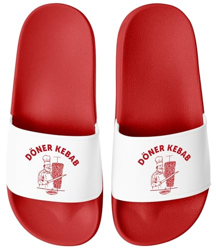 MoonWorks® Badeschlappen Lustig Bedruckt Döner Kebab Badelatschen Unisex mit Aufdruck Herren Damen Badeschuhe