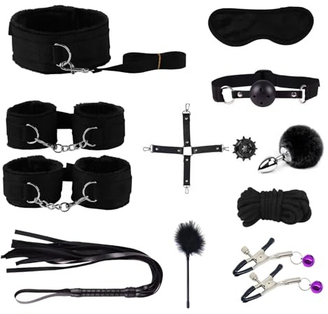 Hlimind Kits de Bondage, Set de bondage SM, Juguetes para adultos - Esposas, correas, plumas, Set de juguetes eróticos