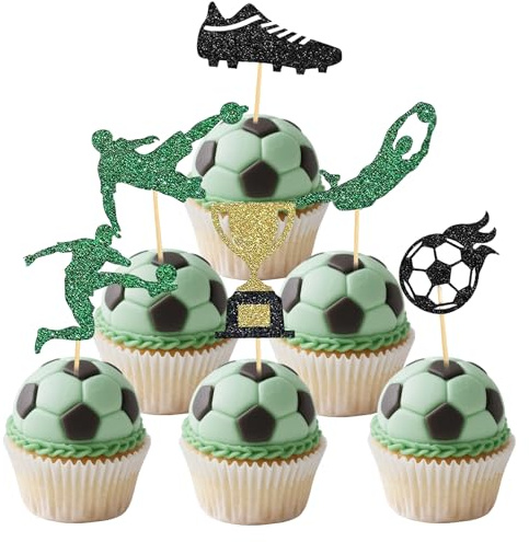 24 Stück Fußball Deko Geburtstag, Fussball Cupcake Topper Muffin Deko Tortendeko Fussball Kuchen Party Dekoration Fußball Fan Party Jungen Geburtstag Mitgebsel