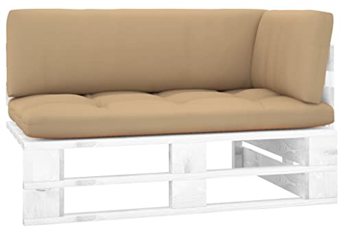 Qnhdfrt Ecksofa aus weiß imprägniertem Kiefernholz mit beigen Kissen 110 x 65 x 55 cm Wetterfestes Paletten Design für Garten Terrasse und Wohnzimmer Modulares Lounge Set