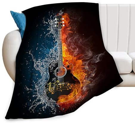 FJAUOQ Gitarrendecke, Überwurfdecke, weiches Fleece-Flanell, Bettwäsche, Rock-Rolle, Musikgeschenke für Männer, Gitarristen, Jungen, Frauen, Mädchen, Liebhaber, Erwachsene, Plüsch, für Couch, Sofa