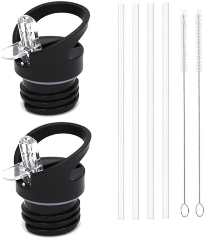 JOYOLA 2 Pièces Bouchons de Paille pour Bouteille D'eau, Bouchon Gourde avec 4 Pailles Transparentes, Bouchon de Rechange Gourde avec 2 Brosses de Nettoyage, pour Sport, Voyage, Camping