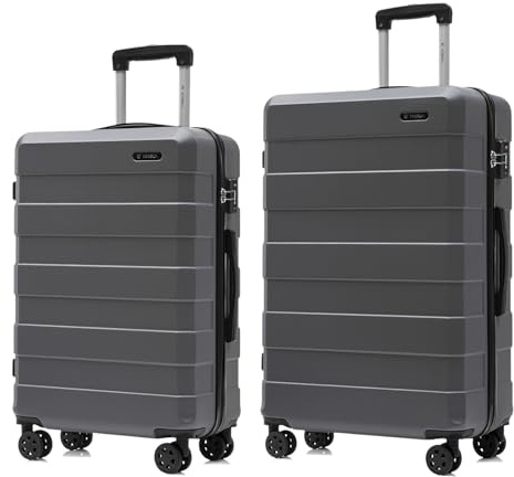 YONSLY Premium Reisekoffer TSA-Schloss,YKK-Reißverschluss Hartschalen-Koffer Trolley Kabinenkoffer Rollkoffer Suitcase Handgepäck 4 Rollen (Grau, L-XL-Set)
