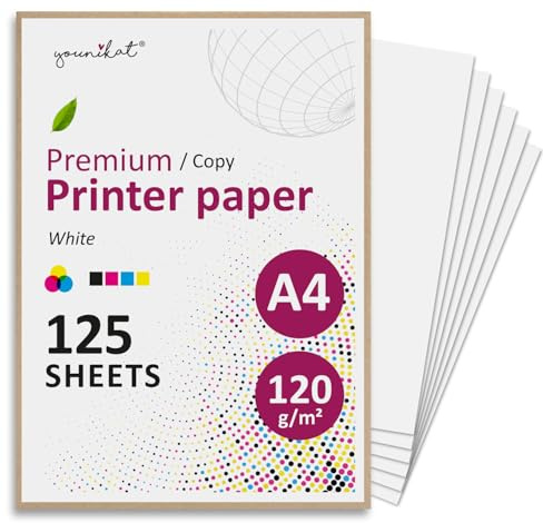 younikat 125 Blatt Kopierpapier Blanko DIN A4 120 g/m² weiß - you0202 | beschreibbar, zum Beschriften, Druckerpapier für Büro Schule Basteln Zeichnen Notizen